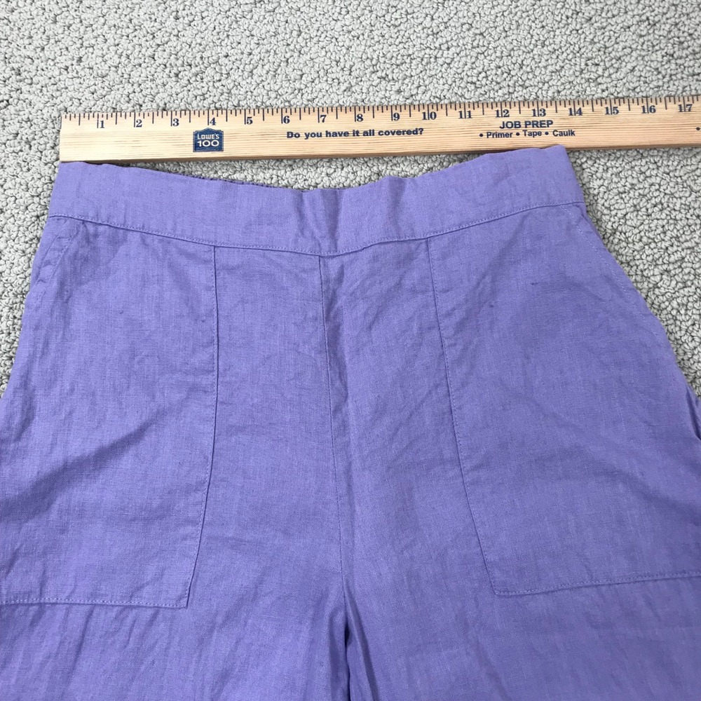 Flax Purple 100% Linen Cropped Wide Leg Pants Elastic Waist Boho Womens Petite P - Picture 5 of 7